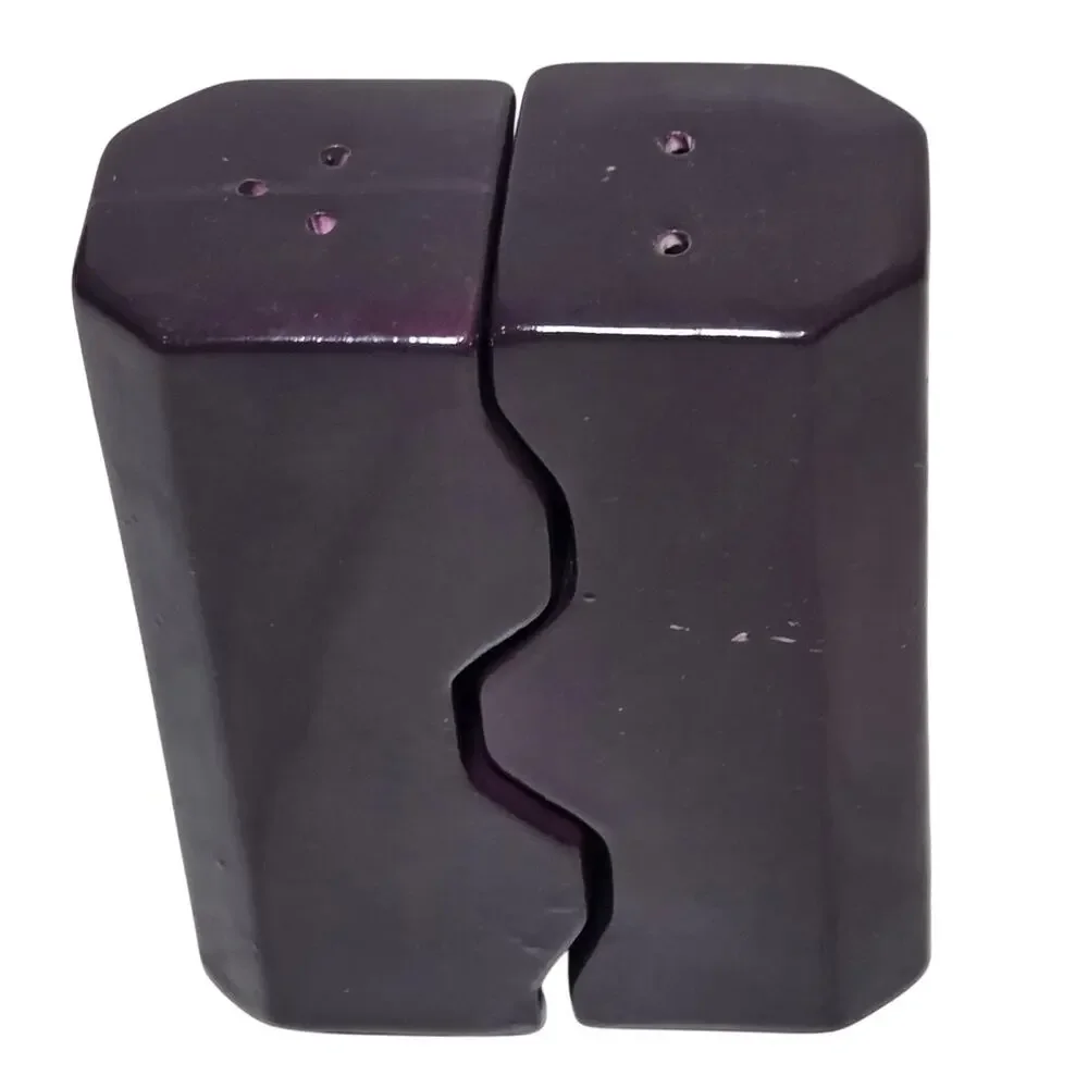 Vintage 1970s Japan MCM Interlocking Salt & Pepper Shakers Purple Ceramic Puzzle